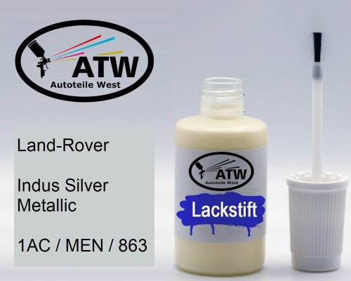 Land-Rover, Indus Silver Metallic, 1AC / MEN / 863: 20ml Lackstift, von ATW Autoteile West.